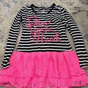 Justice Black and White Striped Top Dress Tunic Follow Your Heart Girl’s size 10